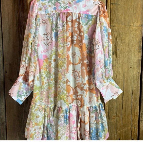 Pink Ripple/Floral Long Sleeve Dress - Picture 3 of 3